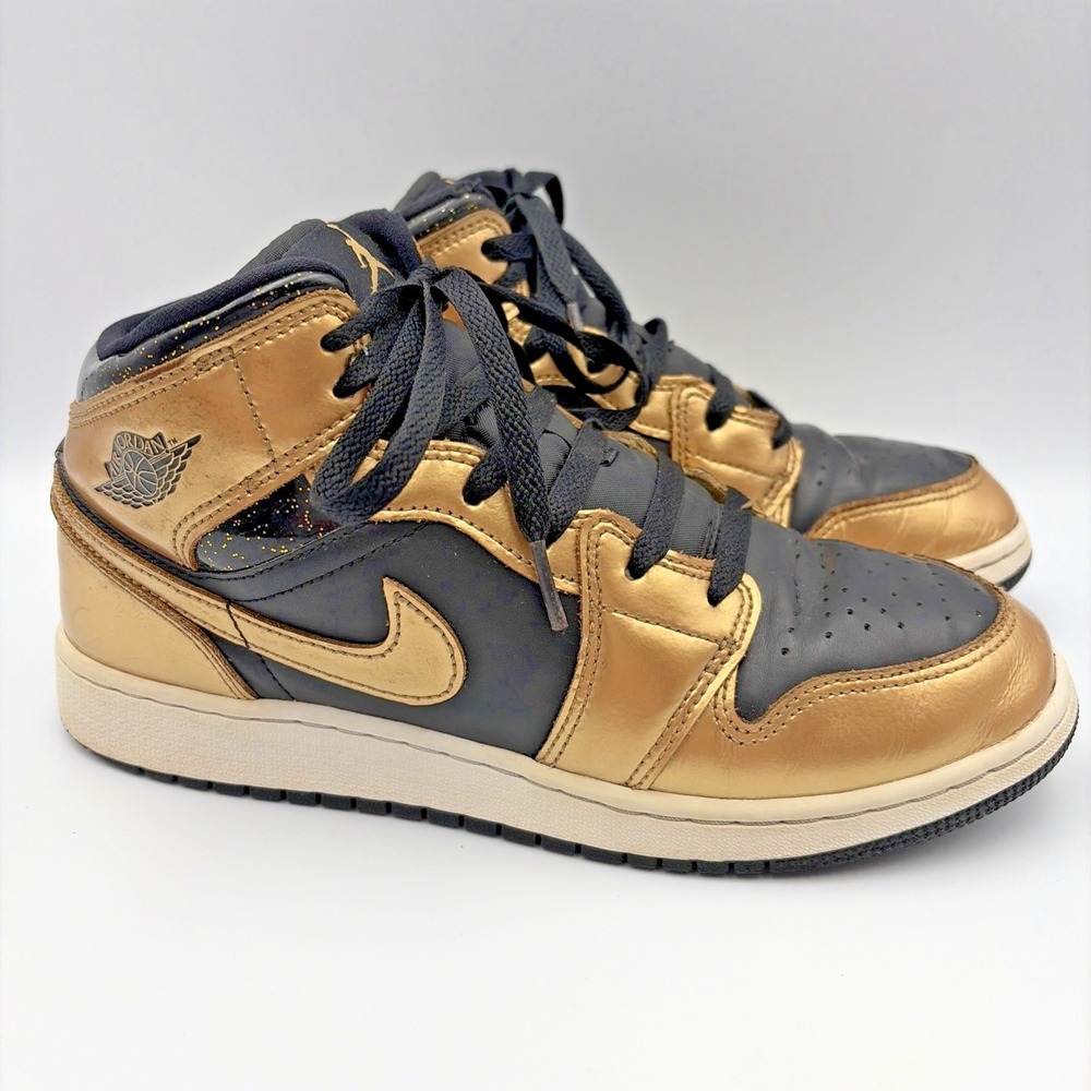 Jordan Air Jordan 1 Mid Kids 6.5Y Gold Black Metallic Glitter DR6967-071